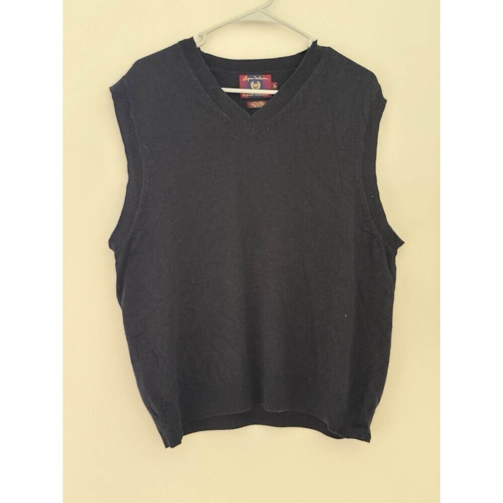 BYRON NELSON Sweater Vest L Eleven Straight V-Neck Pullover silk cashmere Blue